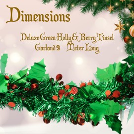 HOVUK® 5x Holly Berry Tinsel Garlands 2M - Deluxe Green Christmas Tree Decoration, Holly Leaves Garlands for Xmas Party and Home Decoration