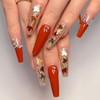 Autumn Press on Nails Long Coffin Fake Nails with Rhinestones