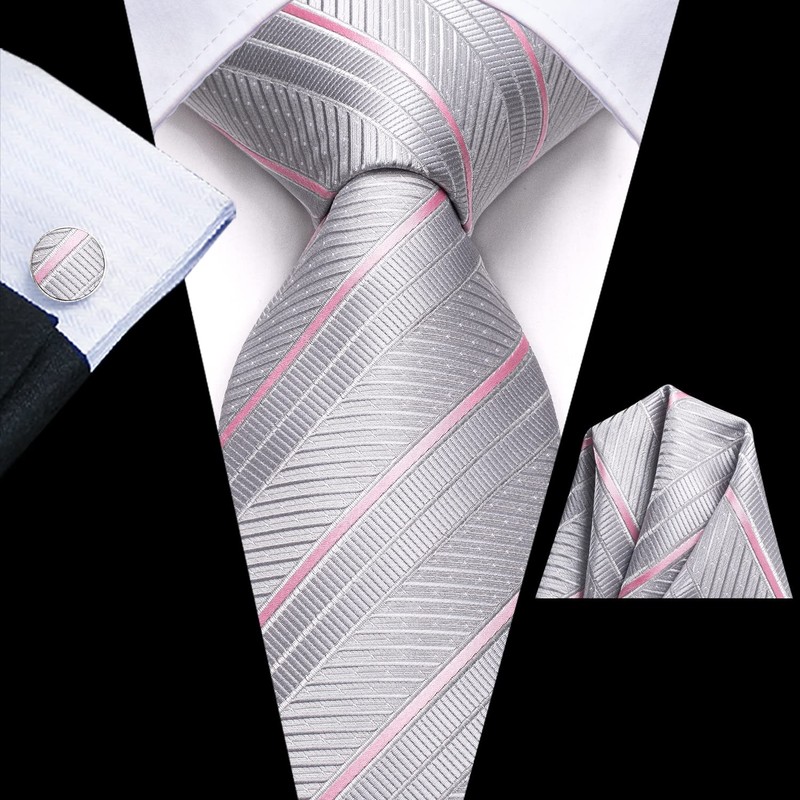 Hi-Tie Classic Mens Silk Ties Set 4 PCS Necktie Pocket