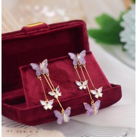 Butterfly Earrings for Women Purple Butterfly Earrings Rhinestone Butterfly Pearl Chain Earrings Butterfly Tassel Earrings Butterfly Wings Earrings Butterfly Stud Earrings for Girls Gift