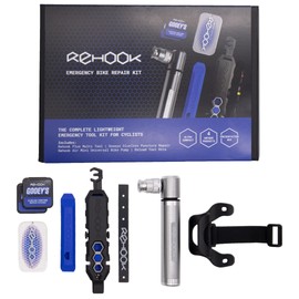 Rehook Emergency Bike Repair Kit - Complete lightweight emergency toolkit for cyclists. Cycling multi tool, bike pump, tyre levers, glueless puncture repair patches