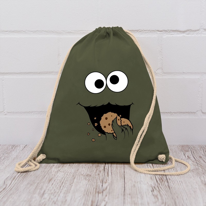 Turnbeutel Rucksack - Keks-Monster - Unisize - Olivgrün - koelner