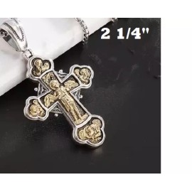 Fashion Jewelry Big CROSS ARCHANGEL ST MICHAEL PROTECT Pendant on 22" 925 Plate Silver Chain Men