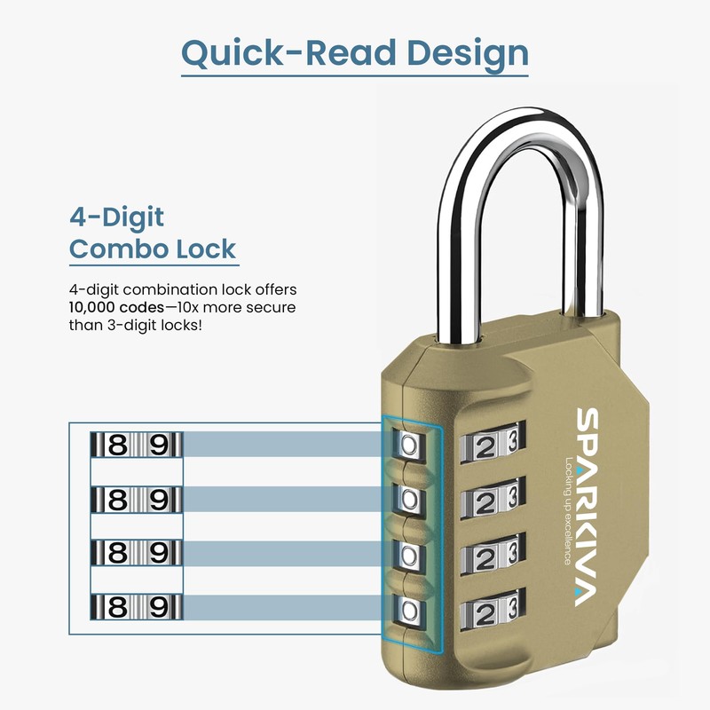 Sparkiva Combination Padlock with Code, 4 Digit Heavy Duty Padlock