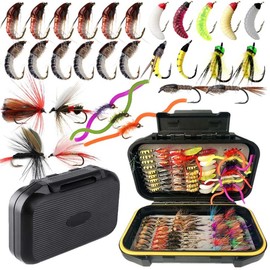 Qievcrme Fly Fishing Flies Assortment Kit-40/72/102pcs Fly Fishing Lures with Fly Box for Bass Trout Salmon Fishing-Dry/Wet Bass Flies Streamers Nymphs(102Pcs Flies Kit(16 Mixed Styles))