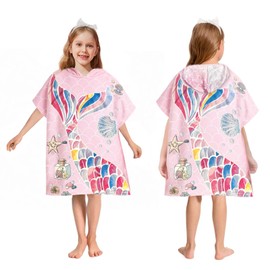 Gmphix Bath Poncho Children's Poncho Towel, Microfibre Ultra Soft and Absorbent Bath Towel, Quick-Drying Bath Towel Poncho with Hood for Beach Swimming Pool Girls 2-8 Years