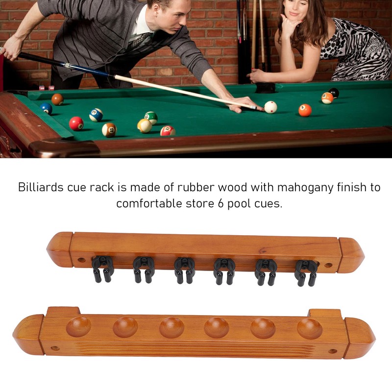 Wall Mounted Billiard Pool Cue Rack 6 Cues Wooden Billiard