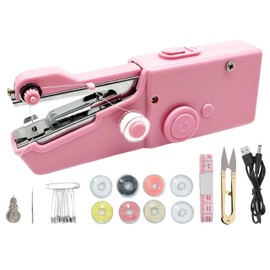 Handheld Sewing Machine Electric Sewing Mini Portable Sewing Machine Suitable for Beginners Sewing Clothes Family Travel DIY (Pink)