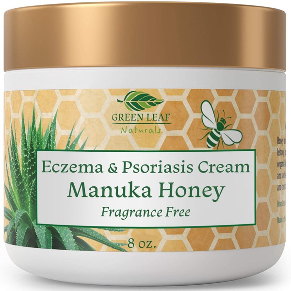 Manuka Honey Eczema Cream (Fragrance Free) 8oz - Moisturizing Lotion Treatment For Psoriasis Relief - Itchy, Dry Skin Rash Healing Ointment - Skin Soothing Moisturizer For Kids, Adults, Baby Ultra Crème
