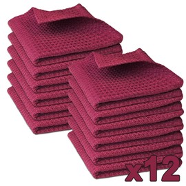 Ultra Absorbent Swiss Linen Cotton Kitchen Towels – 12-Pack, 30 x 30 cm, Quick-Dry Waffle Dish Cloths, Soft & Reusable, Ideal for All Kitchen Tasks (Burgundy)