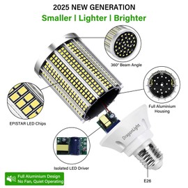 DragonLight 50W Super Bright LED Corn Light Bulbs (400 Watt Equivalent) - E26 Base LED Lamp 6000K Daylight 6,000 Lumens for Large Area Lighting, Pack of 2