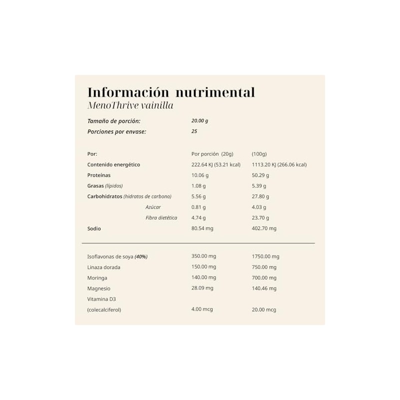 MenoThrive Suplemento natural Protena vegetal Isoflavonas de soya Sabor vainilla