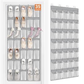 FENTEC 35 Large Pockets Over The Door Shoe Organizer, Mesh Hanging Shoe Organizer Shoe Rack for Closet Mesh Closet Shoe Holder, Over Door Organizer, Shoe Organizer for Wall, Grey, 1 Pack