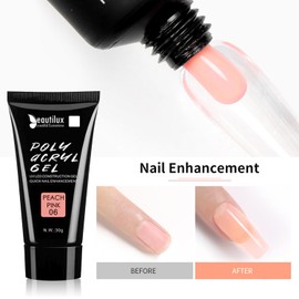beautilux Peach Pink Poly Nail Gel for Nails Extension, Quick Extention Poly Nail Gel Strengthener, 30ML/1fl.oz Pretty Color Long-Lasting and Easy to Use for DIY Salon