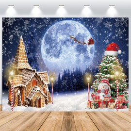 ASDCXZ Christmas Photo Background 2.2 x 1.5 m, Dream Night Snow Moon Christmas Tree Snowman Photo Wall Background, Vinyl Family Party Wall Ornaments Kids Photography Background Banner