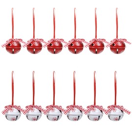 LIHAO Pack of 12 Bells, Snowflakes, Christmas Tree Decorations, Christmas Decoration, Christmas Tree Pendants, Bells, Red and White