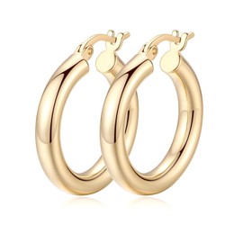 Ovnshery 14K Gold Hoop Earrings, Gold Hoop Earrings for Women, Classic Shiny Polished Earrings, Gifts for Mothers Day Valentines Anniversary Birthday