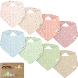 8-Pack Muslin Bibs for Baby Girls, Baby Boys - Muslin Baby Bibs for Drooling and Teething, Bandana Bibs for Baby Girl Bibs, Baby Bibs for Boys, Baby Drool Bibs, Toddler Bibs, Newborn Bibs (Wild Bloom)