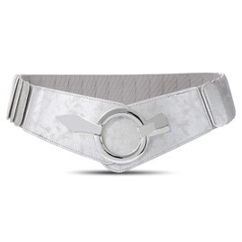 WHIPPY Women Wide Elastic Waist Belt Vintage Wide Stretch Waist Belt Fashion Retro Leather Waistband for Dresses, Silver, L