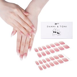 DANNI & TONI Semi Cured Gel Nail Strips (Rosy Cheeks) Pink Ombre Gel Nail Stickers Glitters Glossy Nail Wraps 28 Stickers