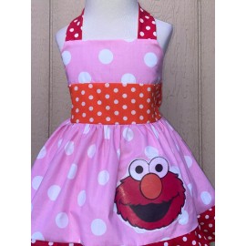 Funuptowngirls Sesame Street Pink Elmo Spring Summer Girls Toddler Halter Dress - 6Y
