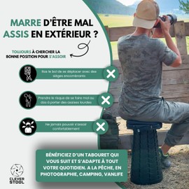 Cleverstool Portable Folding Telescopic Stool Square Retractable Lightweight & Compact | Heavy Duty for Camping, Fishing, Hunting, BBQ | Easy to Carry & Store