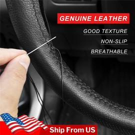 Unbranded DIY Car Steering Wheel Cover Needle Thread Anti-slip Black 15"US Genuine Leather
