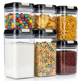 OMIO Airtight Kitchen Storage Containers (6-Pack) - Easy-Grip Pull Tab Lids, BPA-Free Plastic Canisters for Pantry, Countertop, Fridge – Organize Cereal, Grains, Flour, Sugar, Snacks & Candy