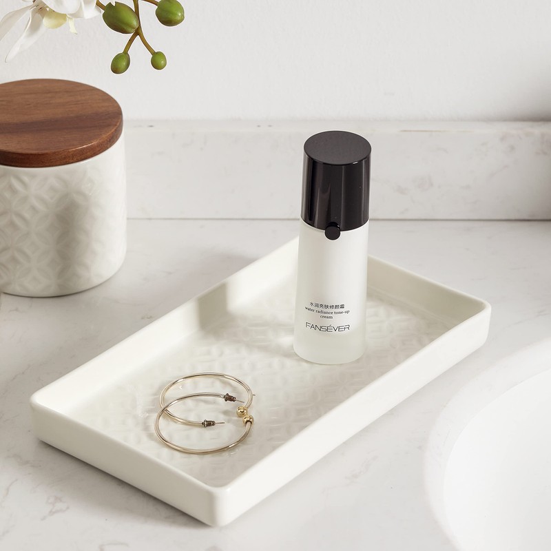 Motifeur Bathroom Accessories Set, 5-Piece Ceramic and Wood Bath Accessory