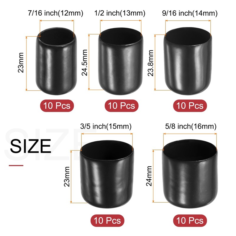 sourcing map 50pcs Round Rubber End Caps Protective Caps 12mm