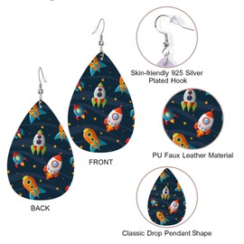 Zokola Leather Earrings For Women Spaceship, Cartoon Galaxy Spaceship Outer Space Rocket Dangle Earrings Eardrop Earrings For Teen Friends Teardrop Jewelry Earrings