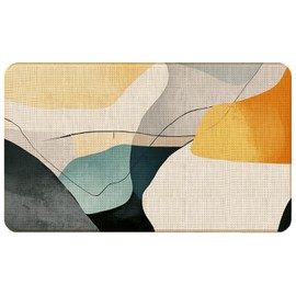 QGFM Abstract Boho Door Mat,Modern Minimalist Boho Door Mat for Front Door Porch, Boho Bath Mat,Boho Yellow and Blue Accent Indoor Outdoor Rug Doormats for Outside Entry,Boho Welcome Mat, 17x30 Inches