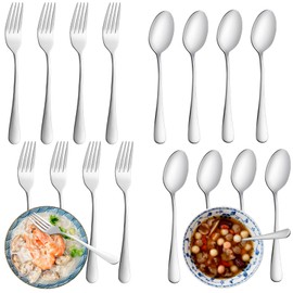 24 Pcs Forks and Spoons Silverware Set, Food Grade Stainless Steel Flatware Cutlery Set for Home, Kitchen and Restaurant, 12 Dinner Fork(8") and 12 Teaspoon(6.7"), Mirror Polished, Dishwasher Safe