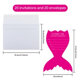 Dinggaogao Mermaid Birthday Invitations for Birthday Party,4x5.7 Inch Double-Sided Invite Cards with 20 Self-Seal Envelopes, Birthday Party Decoration (20 invitations + 20 Envelopes)