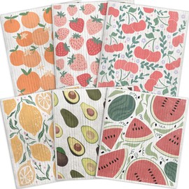 Swedish Dishcloths for Kitchen – 6 Pack Fruit Cellulose Reusable Cleaning Paper Towels – Soft, Quick-Drying, Washable Dish Rags for Kitchen, Counters & More (Fruit)