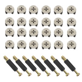 Pack of 25 Furniture Connectors Mounting Screws Eccentric Cam Lock with Self-Tapping Mounting Dowels Screws for Wardrobe, Drawer, Cabinet, Furniture Panel, Connection of 3 Styles