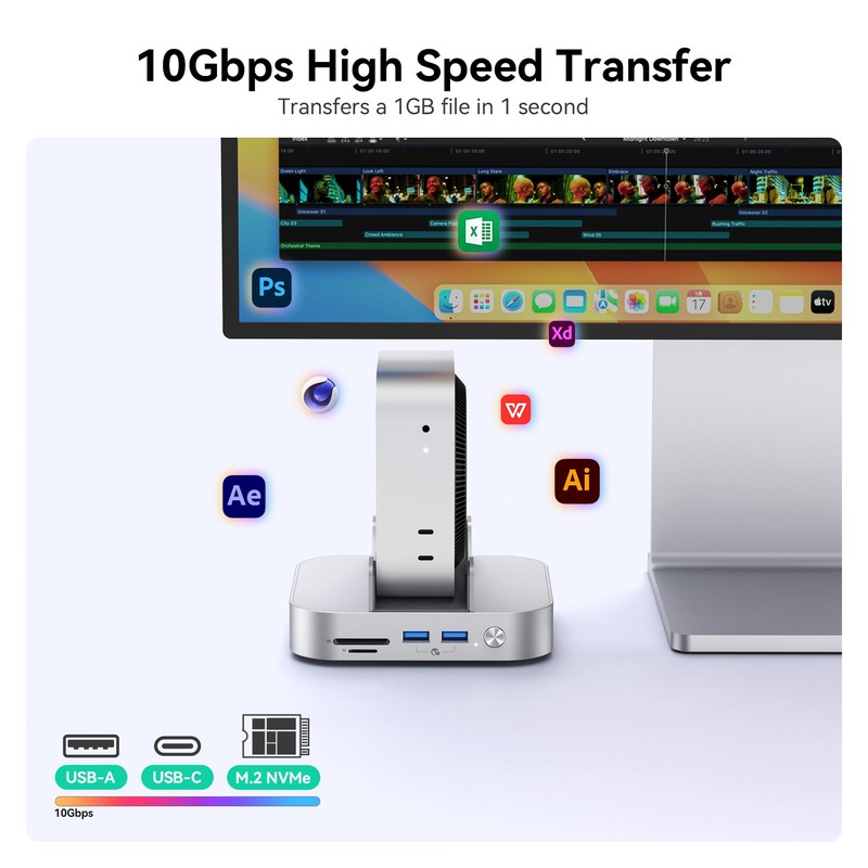 Yottamaster 9 in 1 Mac mini M4 Dock 10Gbps with