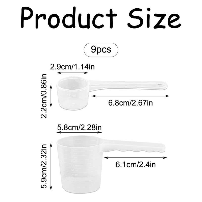Bojueshaw 9pcs Protein Powder Scoop,Plastic Transparent Measuring Spoons,Measuring Dose Scoop,for