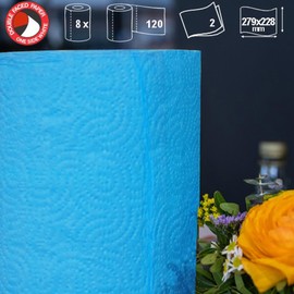 Paper Towel Jumbo Roll 2 Ply 120 Highly Absorbent Sheets Set of 3, 6 or 8 (8 Rolls, Blue)