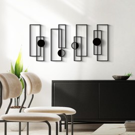 Glamativity Glamativity Large 4 Pcs Black Abstract Metal Wall Art, 22.5 x 7.5' Vertical Minimalist Dcor Single Line Art Wall Dcor, 3D Textured Sculptures, Modern Geometric Decor Hanging for Living Room Bedroom Bathroom Study