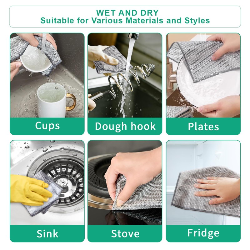 BTIFU 10 Pcs Multipurpose Non Scratch Wire Dishcloth, Reusable Wire