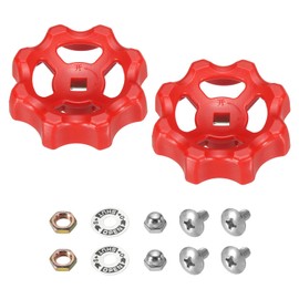 PATIKIL Outside Faucet Handle Square Stem Hole 7x7mm, ABS Round Wheel Faucet Handles Replacement Water Spigot Handle with Screws Spacer, Red, 2Pcs