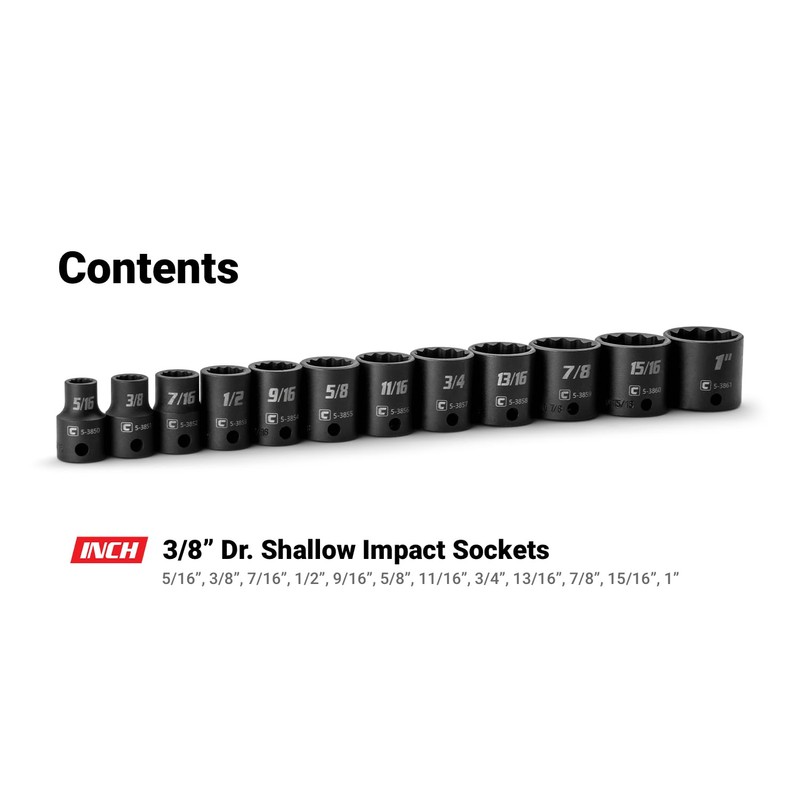 Capri Tools 3/8 in. Drive Shallow Impact Socket Set, 12-Point,