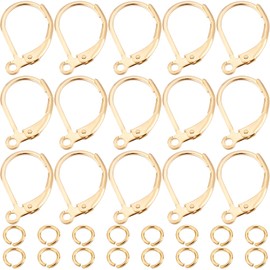 Beebeecraft 1 Box of 20 Ear Hooks with 24 K Gold-Plated Earring Hooks 15.6 x 10 mm Earring Clip Earring Connector with 20 Pieces Open Jump Rings for Jewellery Making