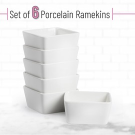 BTaT- Ramekins, 8 oz, Set of 6, White, Square Shaped, Ramekins Oven Safe, Porcelain Souffle Dishes for Creme Brulee, Ice Cream, Fruit and Snacks