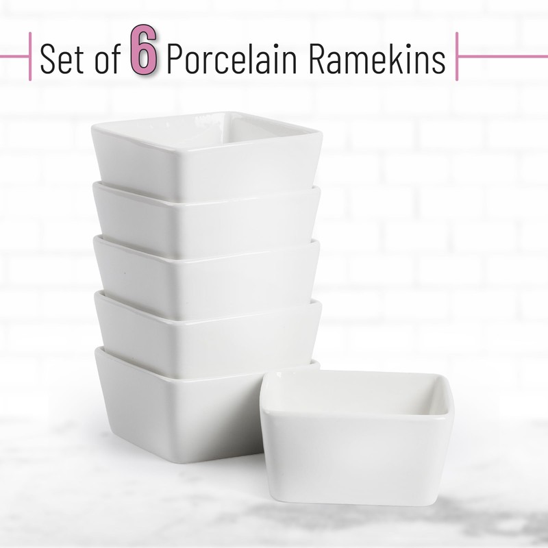 BTaT- Ramekins, 8 oz, Set of 6, White, Square Shaped,