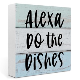 Kitchen Decor, Funny Kitchen Sign for Counter Shelves Rustic Wooden Box Sign Block Plaque for Home Farmhouse Restroom Bathroom Dining Room Dining Room Office Desk Shelf Decorations