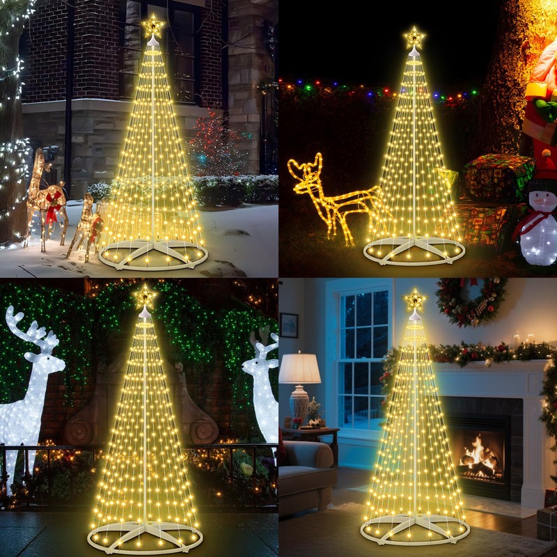 AMIPEPE 6ft Solar Christmas Tree Lights Outdoor, 250 LEDs Remote