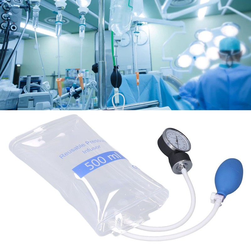 500ml Pressure Infuser Bag with Gauge and Pump Transparent Hospital