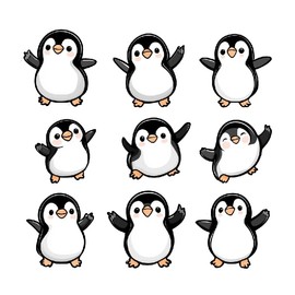 Cute Funny Penguin Car Sticker Decal, Happy Dancing Anime Penguins Vinyl Car Decal, Waterproof Removable Weatherproof, Decorate DIY Car, Laptop, Water Bottles (9 Penguins)